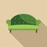 Green sofa with rounded back and wooden legs standing on beige background vector