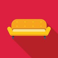 Yellow sofa standing in front of red wall minimalist illustration vector