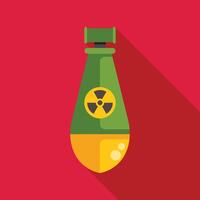 Atomic bomb with radiation symbol dropping on red background vector