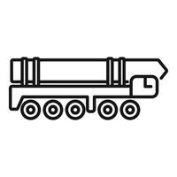 Line art icon of a military vehicle transporting a rocket vector