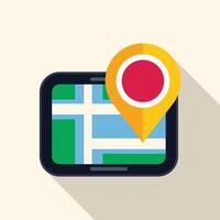 Mobile phone showing city map with location pin vector