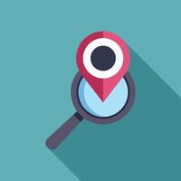 Magnifying glass is searching location pointed by a red pin vector