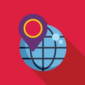 Location pin pointing at a world globe showing global positioning system vector