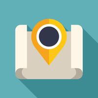 Yellow gps location pin point marking destination on folded paper map vector