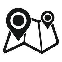 Navigation app showing route with two location pins on folded paper map vector