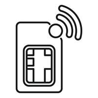 Sim card chip transmitting data through wireless network icon vector