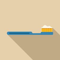 Blue toothbrush with toothpaste lying horizontally with long shadow vector