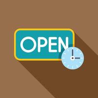Clock showing open hours hanging on wall sign vector