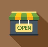 Small business storefront with open sign hanging on door vector