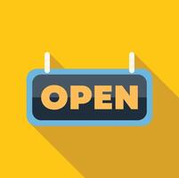 Hanging open sign displaying business availability on yellow background vector