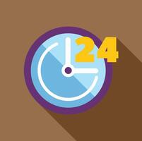 Clock showing 24 hours for around the clock availability vector