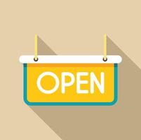 Yellow open sign hanging showing shop is open vector