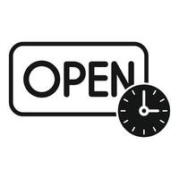 Clock showing open time on signboard icon vector