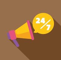 Megaphone announcing twenty four seven availability providing nonstop support vector