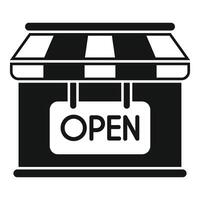 Small business storefront facade with open sign hanging vector