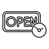 Clock showing opening hours next to open sign icon vector