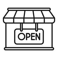 Shop is open with hanging signboard icon thin line vector illustration