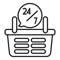 Shopping basket showing 24 hours 7 days a week availability for online shopping vector
