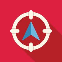 Blue gps arrow pointing inside white compass on red background vector