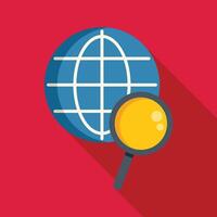Magnifying glass exploring globe for global research and analysis vector