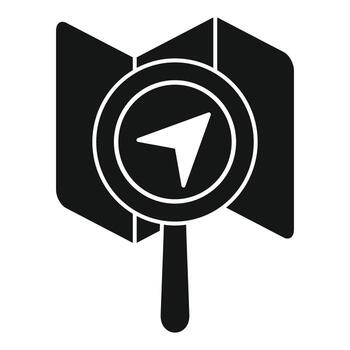 Magnifying glass showing location pin on a map for gps navigation vector