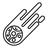 Asteroid flying through space leaving a trail behind it line art drawing vector