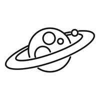 Minimalist line art icon of planet rotating with satellites vector