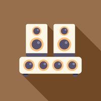 Powerful audio system playing loud music with subwoofer and two speakers vector