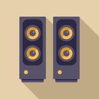 Pair of audio speakers playing music with long shadow vector