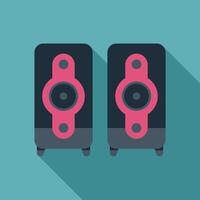 Pair of audio speakers playing music with long shadow vector