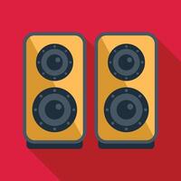 Two audio speakers standing on red background in flat design style vector