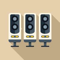 Three audio speakers standing on floor making sound vector
