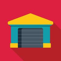 Big closed garage for car parking with automatic gates and yellow roof on red background vector