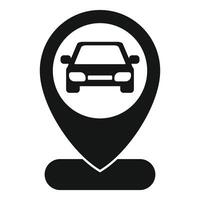 Black glyph car location pin icon showing vehicle position vector