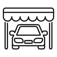 Line icon depicting a car parking under an awning, representing a protected parking space vector