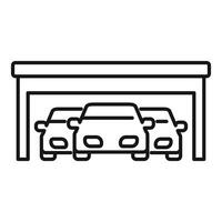 Three cars are parked inside a garage vector
