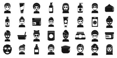Face mask spa icons set. Beautician applying a cosmetic face mask on a client's face vector