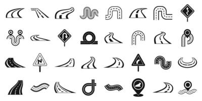Winding road icons set. Set of road traffic signs showing different directions and turns vector