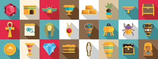 Pharaoh tomb icons set. Ancient egypt civilization icons showing culture and artifacts vector