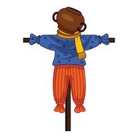 Funny scarecrow wearing a pot on its head standing in a field vector