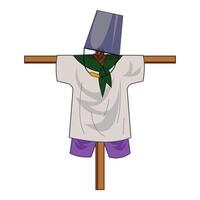 Scarecrow wearing a bucket hat standing in a field protecting crops vector