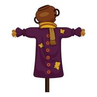 Scarecrow wearing a clay pot and a yellow scarf standing in a field vector
