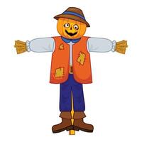 Friendly scarecrow is greeting visitors to a pumpkin patch vector