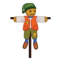Friendly scarecrow standing in a field wearing a hat and a vest vector