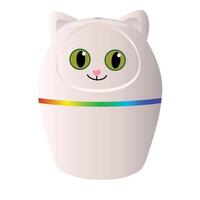 White cat shaped humidifier diffusing water vapor with colorful led lights vector