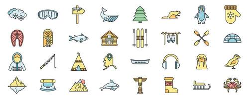 This set of icons is representing various aspects of life in cold northern territories vector