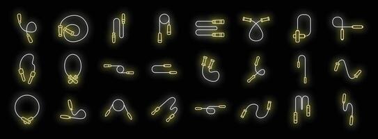 Glowing neon line icons illustrating different jump rope positions vector