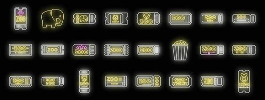 Neon zoo tickets icons set representing visiting zoo park vector