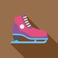 Pink ice skate with long shadow is standing on brown background vector