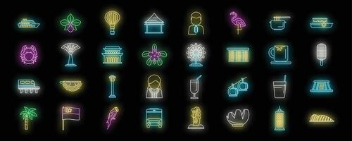 Singapore icons set in neon style embracing culture and modernity vector